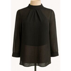 Guess Sheer Black Top Zip Back Long Sleeves Sz L